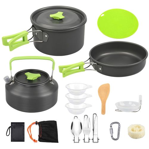 16Pcs Camping Cooking Ware Set Camping Stove Cookware Kit Aluminum Pot Pan Kettle Set with Bowls Knife Fork Spoon Carabiner Spatula Cutting Board 16Pcs Camping Cooking Ware Set Camping Stove Cookware Kit Aluminum Pot Pan Kettle Set with Bowls Knife Fork Spoon Carabiner Spatula Cutting Board