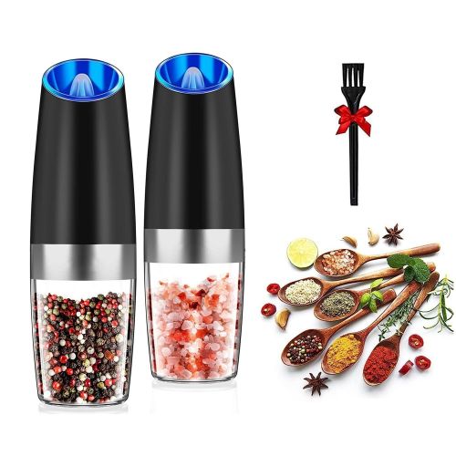 2Pcs Gravity Sensing Salt and Pepper Grinder Automatic Electric Salt Mill Grinder With Built-in LED Lights Adjustable Coarseness One Hand Operati 2Pcs Gravity Sensing Salt and Pepper Grinder Automatic Electric Salt Mill Grinder With Built-in LED Lights Adjustable Coarseness One Hand Operati