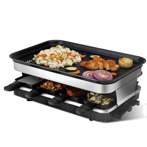 Raclette Grill 8 People Grill Plate Non-stick Coated, Raclette With 8 Mini Raclette Pans, Infinitely Adjustable Temperature, 1500W Raclette Grill 8 People Grill Plate Non-stick Coated, Raclette With 8 Mini Raclette Pans, Infinitely Adjustable Temperature, 1500W