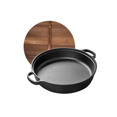 Uncoated Frying Pan with Dual Handles and Wooden Lid(AMZ Shipping) Uncoated Frying Pan with Dual Handles and Wooden Lid(AMZ Shipping)
